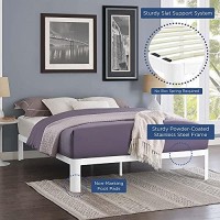 Modway Corinne Steel Modern Mattress Foundation Full Bed Frame With Wood Slat Support In White