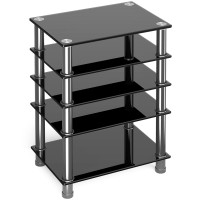 Audio-Video Media Stand With 5-Tier Tempered Glass Shelves, Modern Av Cabinet With Ample Storage For Entertainment Stereo Components, Sturdy Audio Rack Stand Tower For Living, Gaming, Recording Room