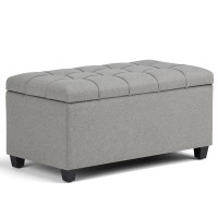 Simplihome Sienna 33 Inch Wide Transitional Rectangle Storage Ottoman Bench In Dove Grey Linen Look Fabric, For The Living Room, Entryway And Family Room
