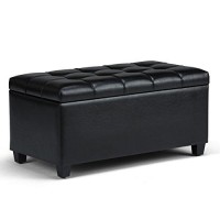 Simplihome Sienna 34 Inch Wide Rectangle Lift Top Storage Ottoman Bench In Midnight Black Tufted Faux Leather, Footrest Stool, Coffee Table For The Living Room, Bedroom And Kids Room, Traditional