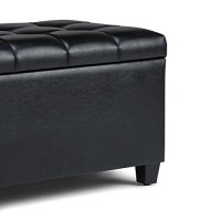 Simplihome Sienna 34 Inch Wide Rectangle Lift Top Storage Ottoman Bench In Midnight Black Tufted Faux Leather, Footrest Stool, Coffee Table For The Living Room, Bedroom And Kids Room, Traditional