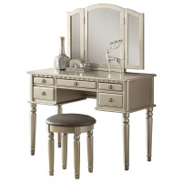 Bobkona F4079 St Croix Collection Vanity Set With Stool, Silver