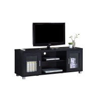 Hodedah Import Tv Stand With Two Transparent Doors For Cabinet Storage & One Shelf, Black