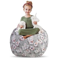 Creative Qt Stuff ?? Sit Extra Large 38??? Bean Bag Storage Cover For Stuffed Animals & Toys - Gray Floral Print - Toddler & Kids??Rooms Organizer - Giant Beanbag Great Plush Toy Hammock Alternative