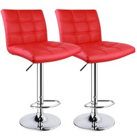 Leopard Adjustable Leather Bar Stools Square Back, Leather Padded With Back, Set Of 2 ( Red)