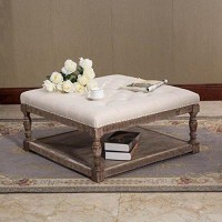 Warehouse Of Tiffany Cairona 34 Shelved Ottoman In Cream Tufted Fabric (El1668)