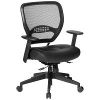 Space Seating Airgrid Back And Padded Stitched Bonded Leather Seat, 2-To-1 Synchro Tilt Control, Adjustable Arms, Nylon Base Adjustable Managers Chair, Black