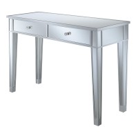 Convenience Concepts Gold Coast Mirrored Desk 42 - Console Table With 2 Drawers For Storage In Living Room, Office, Silver/Mirror