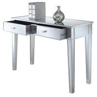 Convenience Concepts Gold Coast Mirrored Desk 42 - Console Table With 2 Drawers For Storage In Living Room, Office, Silver/Mirror