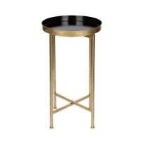 Kate And Laurel Celia Round Metal Foldable Tray Accent Table, Black With Gold Base