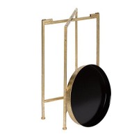 Kate And Laurel Celia Round Metal Foldable Tray Accent Table, Black With Gold Base