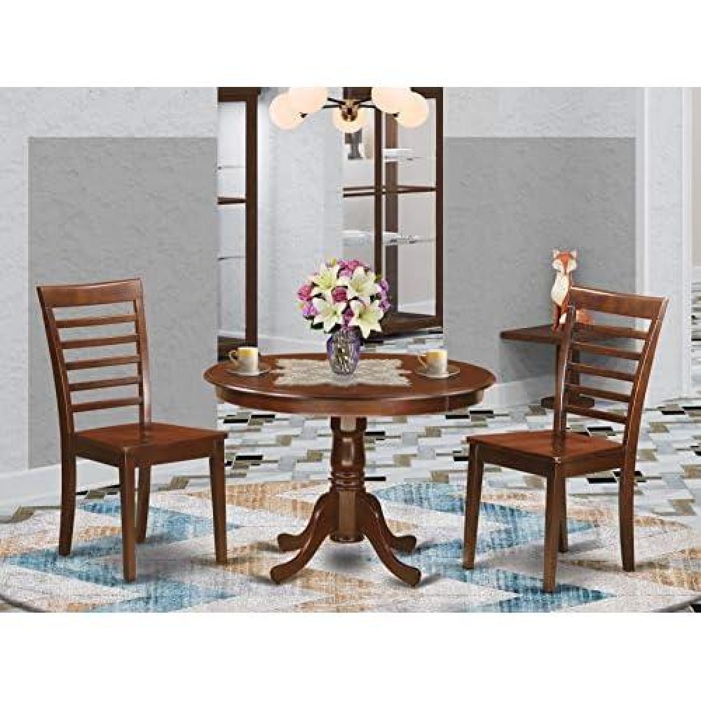 3 Pc Set With A Round Table And 2 Wood Dinette Chairs In Mahogany