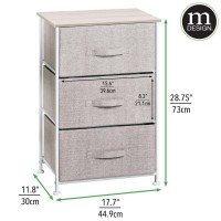 Mdesign Steel Top And Frame Storage Dresser Tower Unit With 3 Removable Fabric Drawers For Bedroom, Living Room, Or Bathroom - Holds Clothes, Accessories, Lido Collection - Linen/Tan