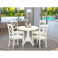 East West Furniture Anbo5-Lwh-W Antique 5 Piece Dinette Set For 4 Includes A Round Kitchen Table With Pedestal And 4 Dining Chairs, 36X36 Inch