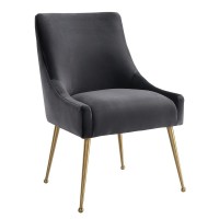 Tov Furniture The Beatrix Collection Modern Style Living Room Velvet Upholstered Side Chair, Grey