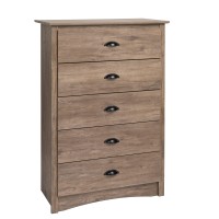 Prepac Salt Spring Rustic 5-Drawer Tall Dresser For Bedroom, Farmhouse Dresser Chest Of Drawers 16 D X 315 W X 4512 H, Drifted Gray, Ddc-3345