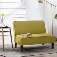 Linen Loveseat Sofa Couch Upholstered Small Loveseat For Bedroom Armless Living Room Chairs Cushioned 2-Seater Settee Loveseat (Green)