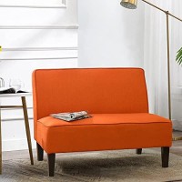 Changjie Furniture Linen Loveseat Sofa Couch Upholstered Small Loveseat For Bedroom Armless Living Room Chairs Cushioned 2-Seater Settee Loveseat (Orange)
