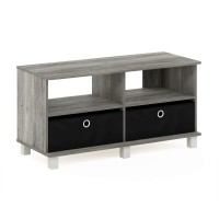 Furinno Andrey Entertainment Center With Bin Drawers, French Oak Greyblack