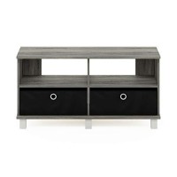 Furinno Andrey Entertainment Center With Bin Drawers, French Oak Greyblack