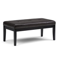 Simplihome Lacey 43 Inch Wide Rectangle Ottoman Bench Distressed Black Tufted Footrest Stool, Faux Leather For Living Room, Bedroom, Contemporary Modern