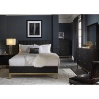 Modus Furniture Solid Wood Bed, King, Kentfield - Black Drifted Oak