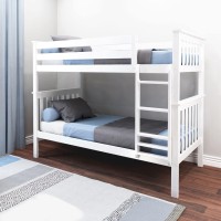 Max & Lily Bunk Bed Twin Over Twin, Solid Wood Bunk Bed Frame With Ladder For Kids, 14 Safety Guardrails, Easy Assembly, No Box Spring Needed, White