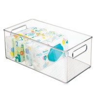 Mdesign Deep Plastic Storage Organizer Container Bin, Baby And Kid Organization For Nursery, Cupboard, Playroom, Shelves, And Closet - Holds Snacks, Food, Formula, Diapers - Ligne Collection - Clear