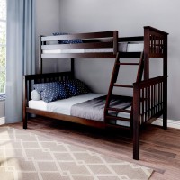 Max & Lily Bunk Bed Twin Over Full Size With Ladder, Solid Wood Platform Bed Frame With Ladder For Kids, 14 Safety Guardrails, Easy Assembly, No Box Spring Needed, Espresso