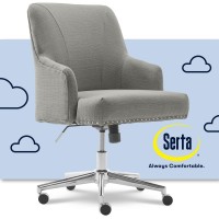 Serta Leighton Home Office Chair With Memory Foam, Height-Adjustable Desk Accent Chair With Chrome-Finished Stainless-Steel Base, Twill Fabric, Medium Gray