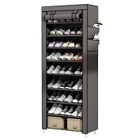Udear 9 Tier Shoe Rack With Dustproof Cover Shoe Shelf Storage Organizer Grey
