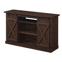 Twin Star Home Sliding Barn Door Tv Stand, Sawcut Espresso