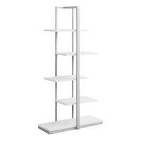 Monarch Specialties I 7233 Bookshelf, Bookcase, Etagere, 5 Tier, 60 H, Office, Bedroom, Metal, Laminate, White, Grey, Contemporary, Modern