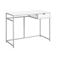 Monarch Specialties Contemporary Laptop Table With Drawer Home & Office Computer Desk-Metal Legs, 42 L, White-Silver