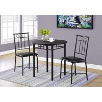 Monarch Specialties 1013 Table, 3Pcs, Small, 30 Round, Kitchen, Metal, Laminate, Black, Contemporary, Modern Dining Set, 30 L X 30 W X 30 H