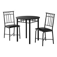 Monarch Specialties 1013 Table, 3Pcs, Small, 30 Round, Kitchen, Metal, Laminate, Black, Contemporary, Modern Dining Set, 30 L X 30 W X 30 H