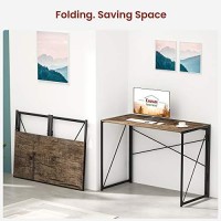 Coavas Folding Desk No Assembly Required, 39.4 Inch Writing Computer Desk Space Saving Foldable Table Simple Home Office Desk,Brown