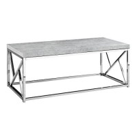 Monarch Specialties Coffee Table-Grey Cement With Chrome Metal