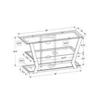 Monarch Specialties I Tv Stand-48 L Metal With Tempered Glass, Black