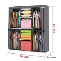 Youud Wardrobe Storage Closet Clothes Portable Wardrobe Storage Closet Portable Closet Organizer Portable Closets Wardrobe Closet Organizer Shelf Wardrobe Clothes Organizer Standing Closet Graya