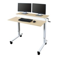 S Stand Up Desk Store Crank Adjustable 2-Tier Standing Desk With Heavy Duty Steel Frame (White Frame/Birch Top, 48In Wide