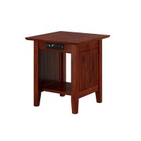 Atlantic Furniture Nantucket End Table With Charging Station, Walnut, 20 X 20