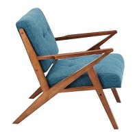 Ink+Ivy Rocket Mid,Century Modern Accent Chairs For Living Room With Solid Wood Frame Armrest And Legs, Upholstered Pipped Seat, Button Tufted Back Rest, Pecan Finish, -Bed Decor, Family, Blue