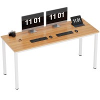 Need 63 Inch Large Computer Desk - Modern Simple Style Home Office Gaming Desk, Basic Writing Table For Study Student, White Metal Frame, Teak