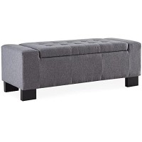 Belleze 50 Inch Storage Ottoman Bench, Upholstered Tufted Linen Fabric, Foam Padded Large Rectangular Footrest, Living Room Furniture - Arlington (Gray)