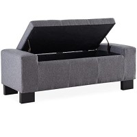 Belleze 50 Inch Storage Ottoman Bench, Upholstered Tufted Linen Fabric, Foam Padded Large Rectangular Footrest, Living Room Furniture - Arlington (Gray)