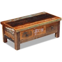 Vidaxl Coffee Table Drawers Solid Reclaimed Wood 35.4X17.7X13.8