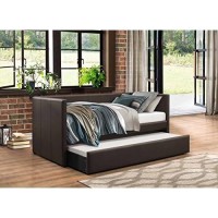 Homelegance Adra Pu Leather Upholstered Daybed With Trundle, Twin, Dark Brown