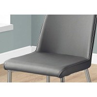Monarch Specialties I 2 Piece Dining Chair-2Pcs Leather-Look/Chrome, 18L X 16.5D X 37H, Grey