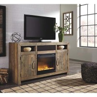 Signature Design By Ashley Sommerford Rustic Solid Pine Wood Tv Stand Fits Tvs Up To 60, 2 Cabinets, 3 Storage Cubbies, 2 Adjustable Shelves, Brown